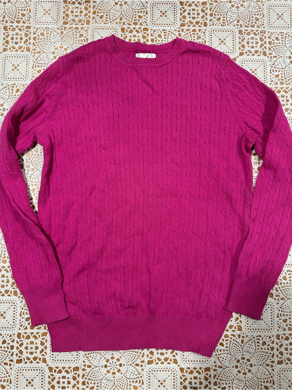 Kim Rogers Pink Cable Knit Sweater 100% Cotton Crewneck Size Small
